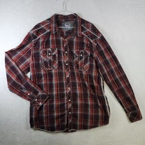 BKE Snap Plaid Western Shirt Red Pearl Snap‎ Men XXL